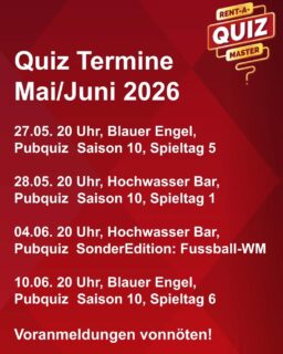 Noch 4 Termine bis zur Sommerpause.
Die letzten zwei Termine im @blauer_engel_luebeck kommt nochmal zahlreich.
In der @hochwasserbarbistro machen wir ein Special am 04.06. zur Fussball WM
Lets Go.